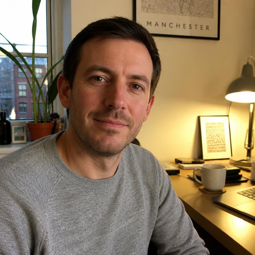 James Richardson at his desk in Manchester